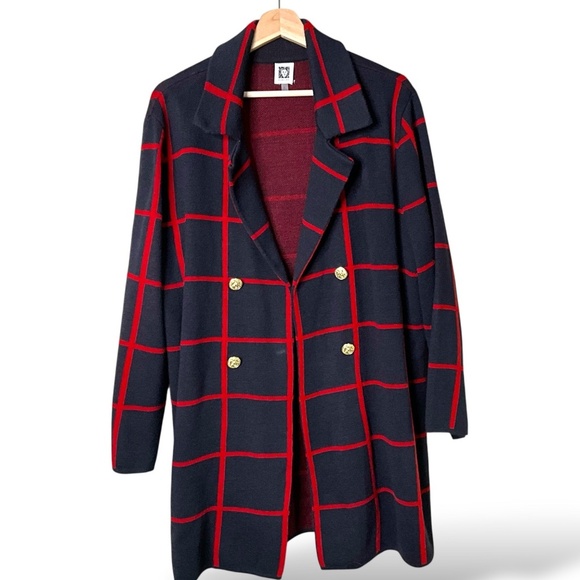 ANNE KLEIN Long Line Open Front Coatigan Cardigan Sweater Blazer Button Detail - Picture 3 of 10